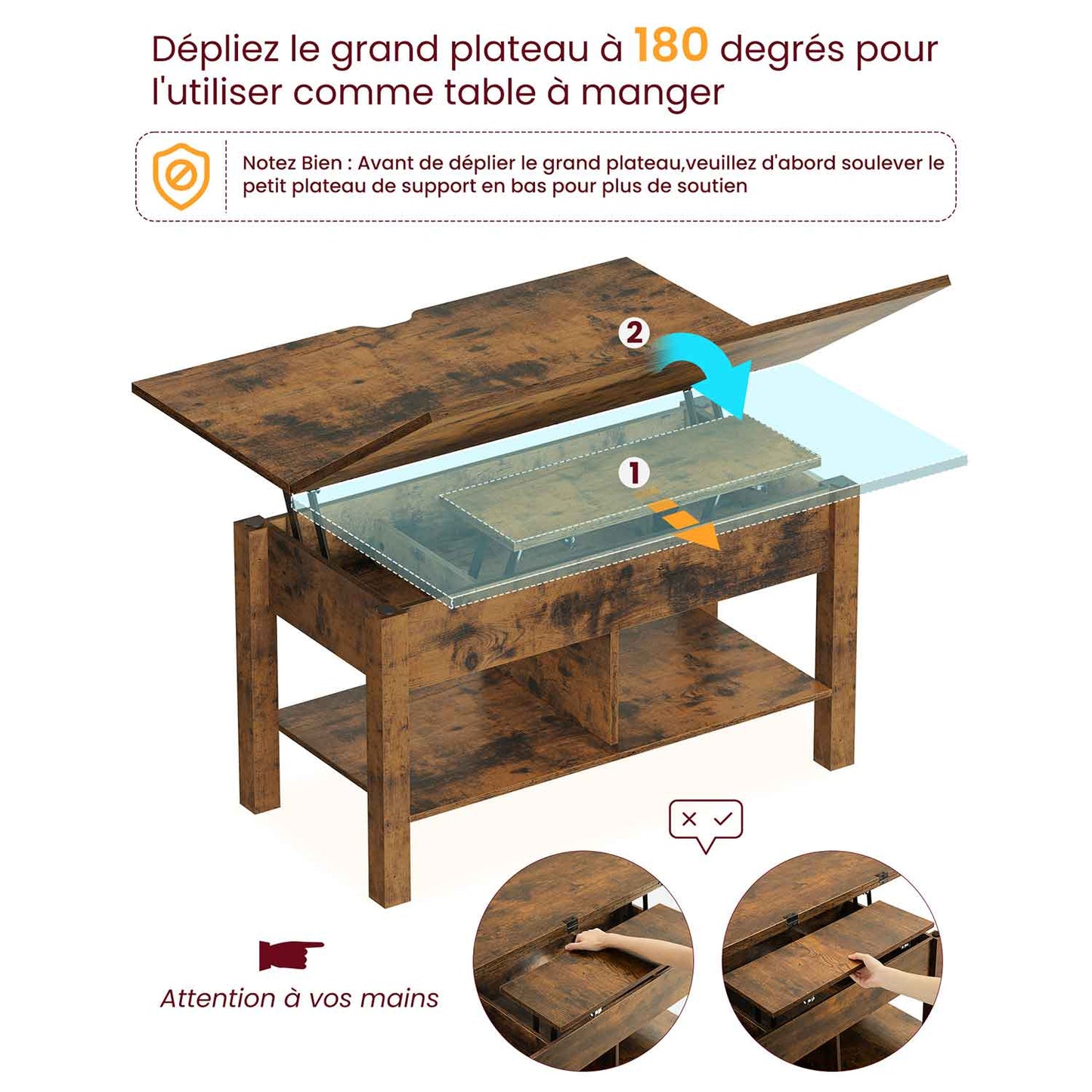 Table basse 3 en 1 Relevable et Transformable